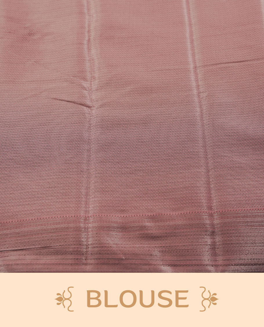 Amber brown colour semi silk saree featuring neem zari Brocade geometric Pattern all over the body, complemented by a Self Colour woven border with detailing, Pallu & blouse.