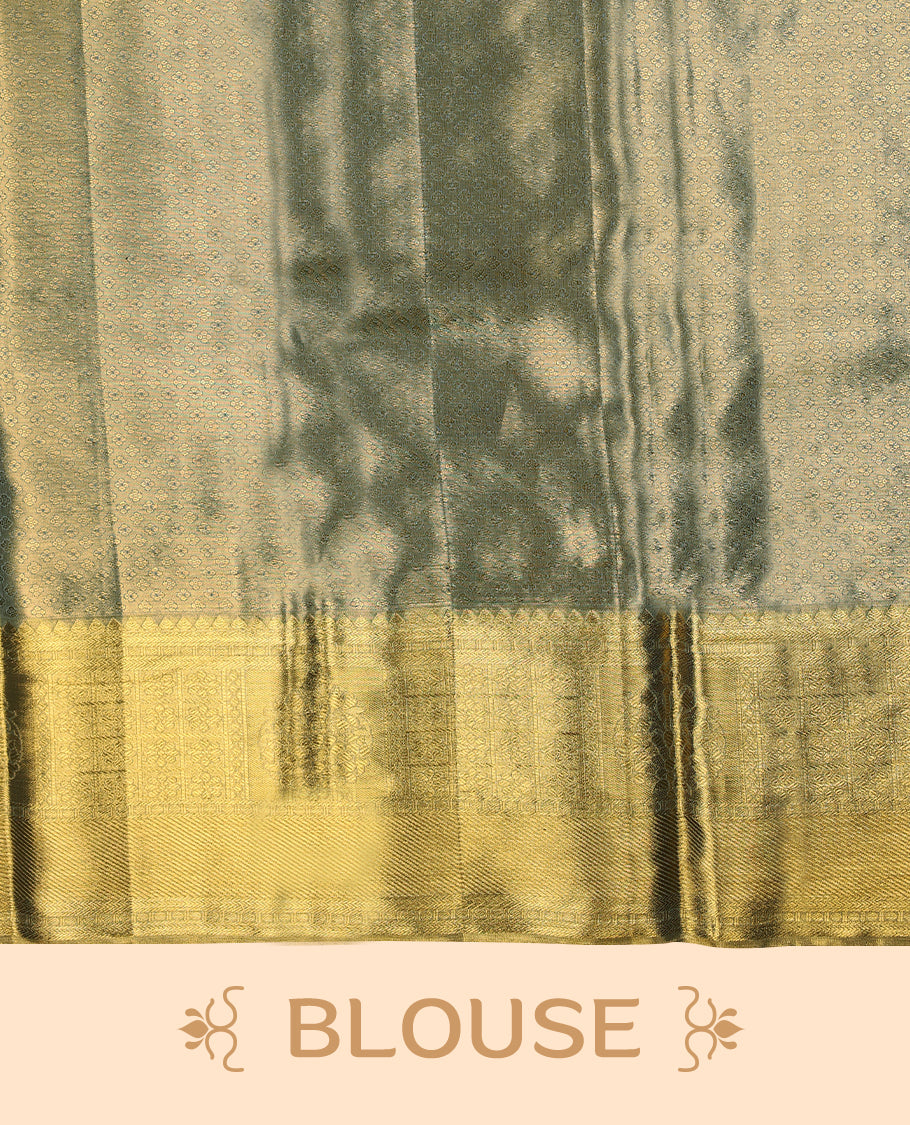 Light Golden Colour Kancheepuram Tissue Silk Saree having Self Coloured Zari Worked Body with Brocade Border and Blouse