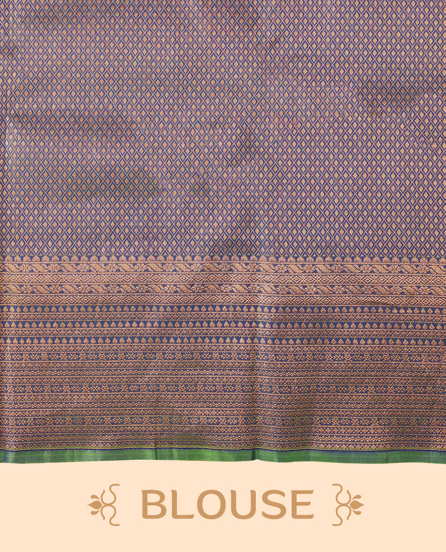 Double Shade Peacock Kancheepuram Colour Silk Brocade Saree having Brocade Body with Self Coloured Brocade Border and Blouse