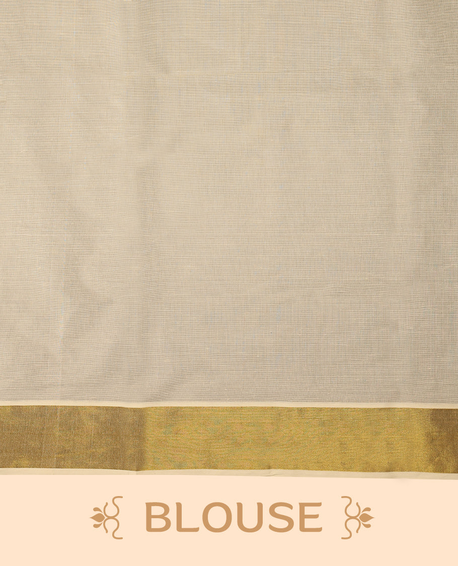 Kerala cotton saree with Plain Body and Golden border with Matching Blouse