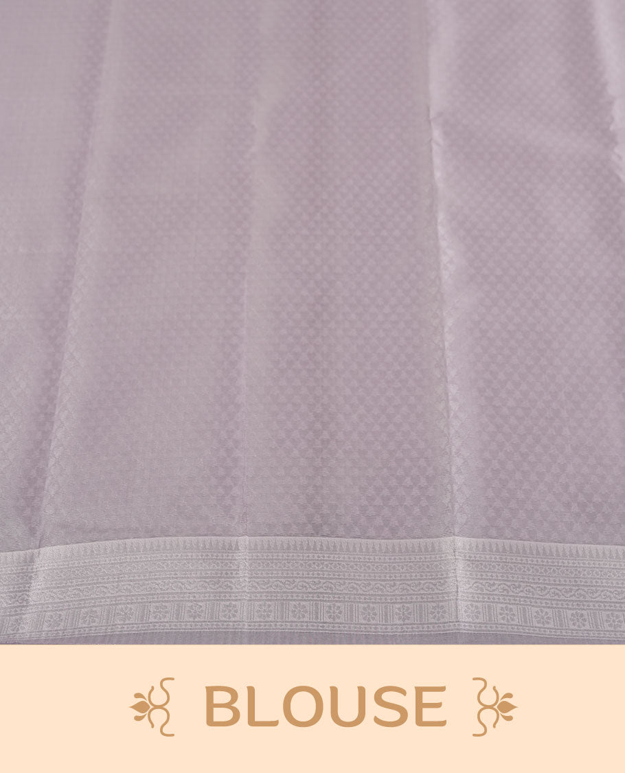 Rose Pink colour Semi Silk Saree with Subtle Zari Butta Motifs on the Body, Contrasting Silver Zari Woven Pallu and Border Featuring Intricate Patterns and Tassels, Paired with Coordinated Blouse Piece