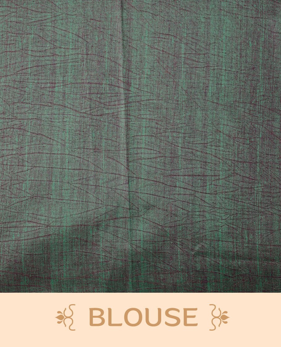 Deep Purple colour Manipuri saree featuring intricate all over floral motifs in vivid tones, framed with a teal and rust red woven border and a matching blouse.