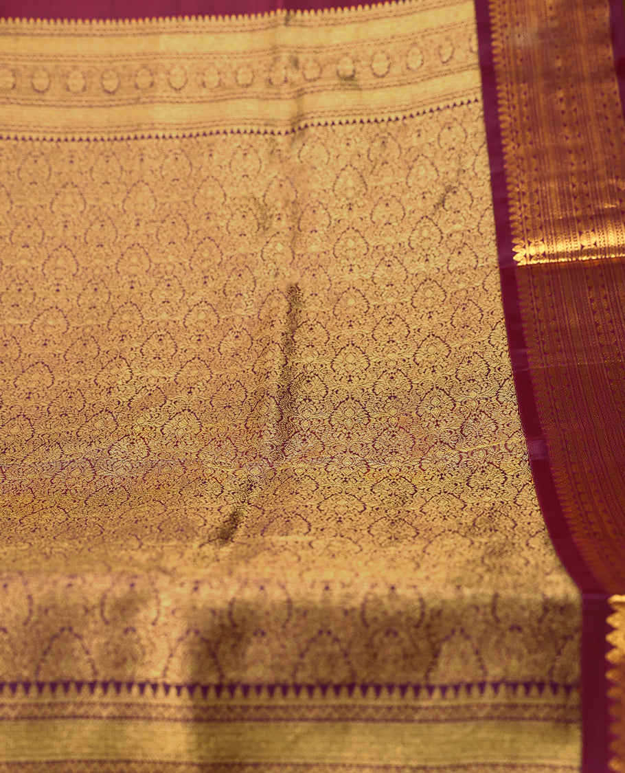 Cream Colour Vasundhara Silk Saree having Golden Round Thread Buttas in Body with Dark Red Border and Blouse