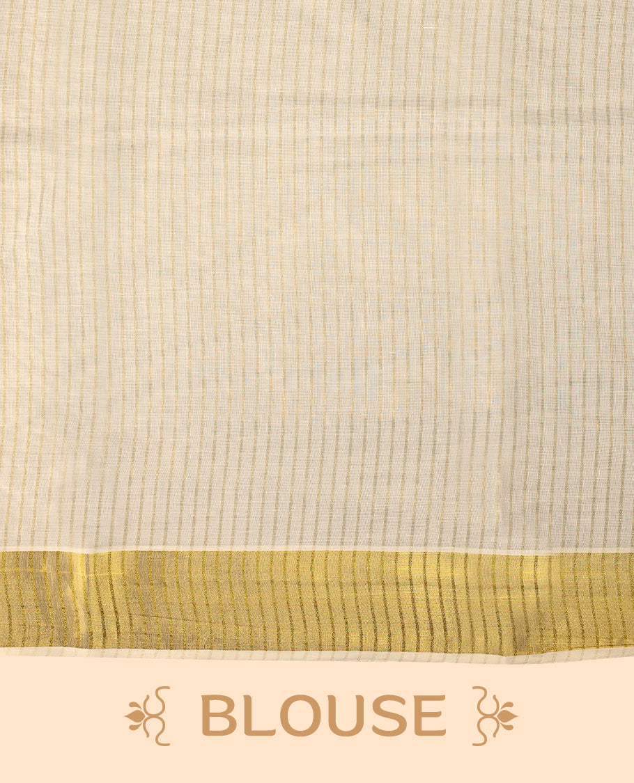 Kerala cotton saree with fine golden stripes and a lustrous zari border with Matching Blouse