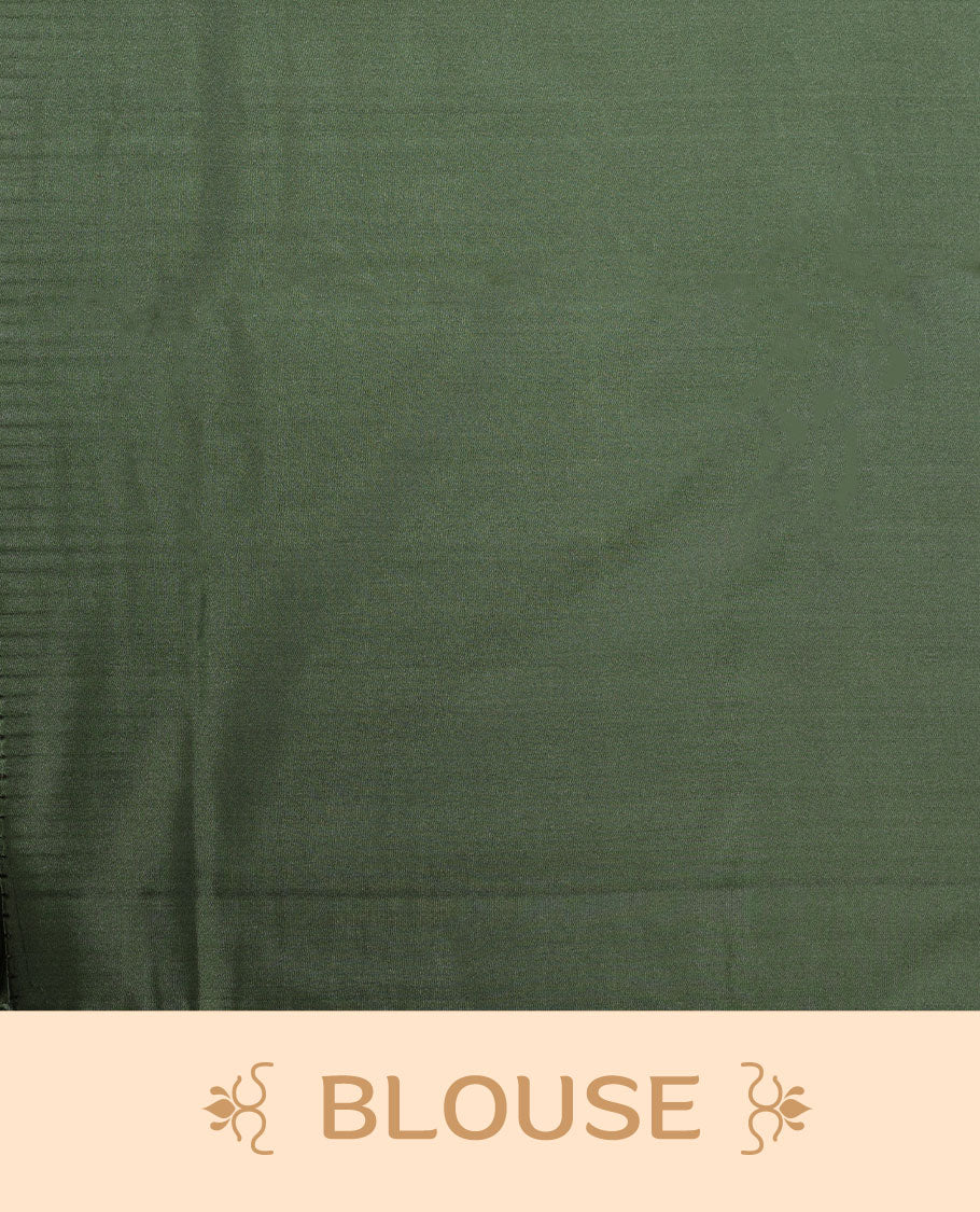 Maple green colour semi soft silk saree adorned with delicate woven motifs on the body, complemented by a Self colour woven pallu with intricate detailing and tassel accents without border & Comes with a matching blouse piece.