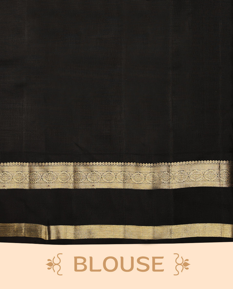 Key lime Colour pure traditional Kanchipuram silk saree adorned with intricately woven antique zari Chakkram motifs on the body, complemented by a Contrast black traditional border featuring Chakkram designs, and paired with a matching blouse.