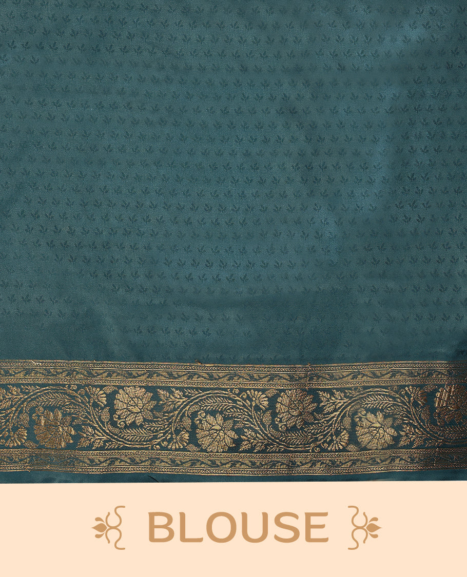 Teal Blue Colour Semi Banarasi Saree having Golden Buttas in Body with Worked Border and Blouse