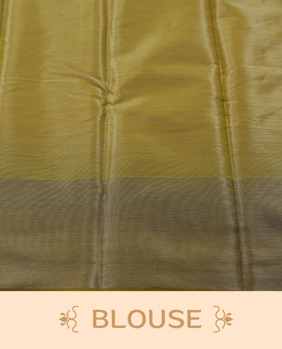 Military olive colour semi silk saree featuring neem zari Brocade Pattern all over the body, complemented by a Self Colour woven border with detailing, Pallu & blouse.