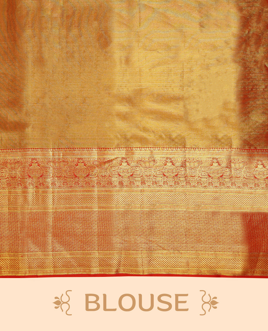 Golden Colour Pure Tissue Wedding Saree having Zari Jaal Body with Bright Red Brocade Border and Blouse