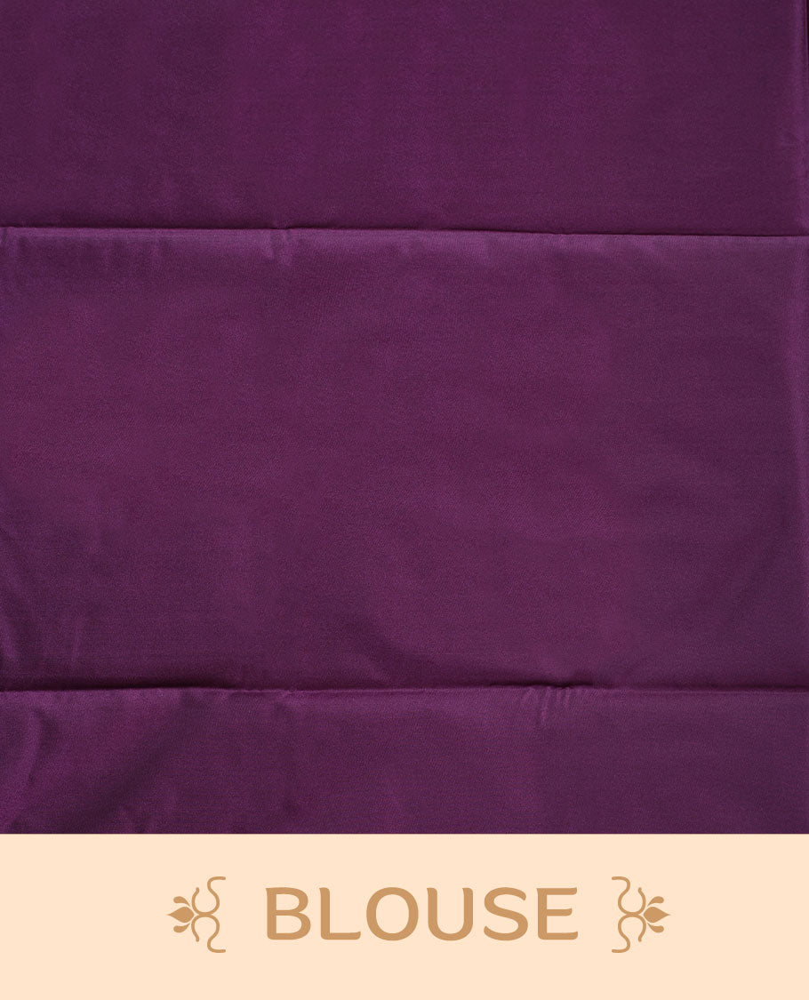 Lavender colour semi soft silk saree adorned with delicate woven floral chakkram motifs on the body, complemented by a contrast purple colour woven pallu with intricate detailing and tassel accents without border & Comes with a matching blouse piece.