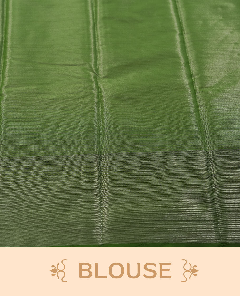 Green colour semi silk saree featuring neem zari Brocade Pattern all over the body, complemented by a Self Colour woven border with detailing,geometric pattern Pallu & plain blouse.