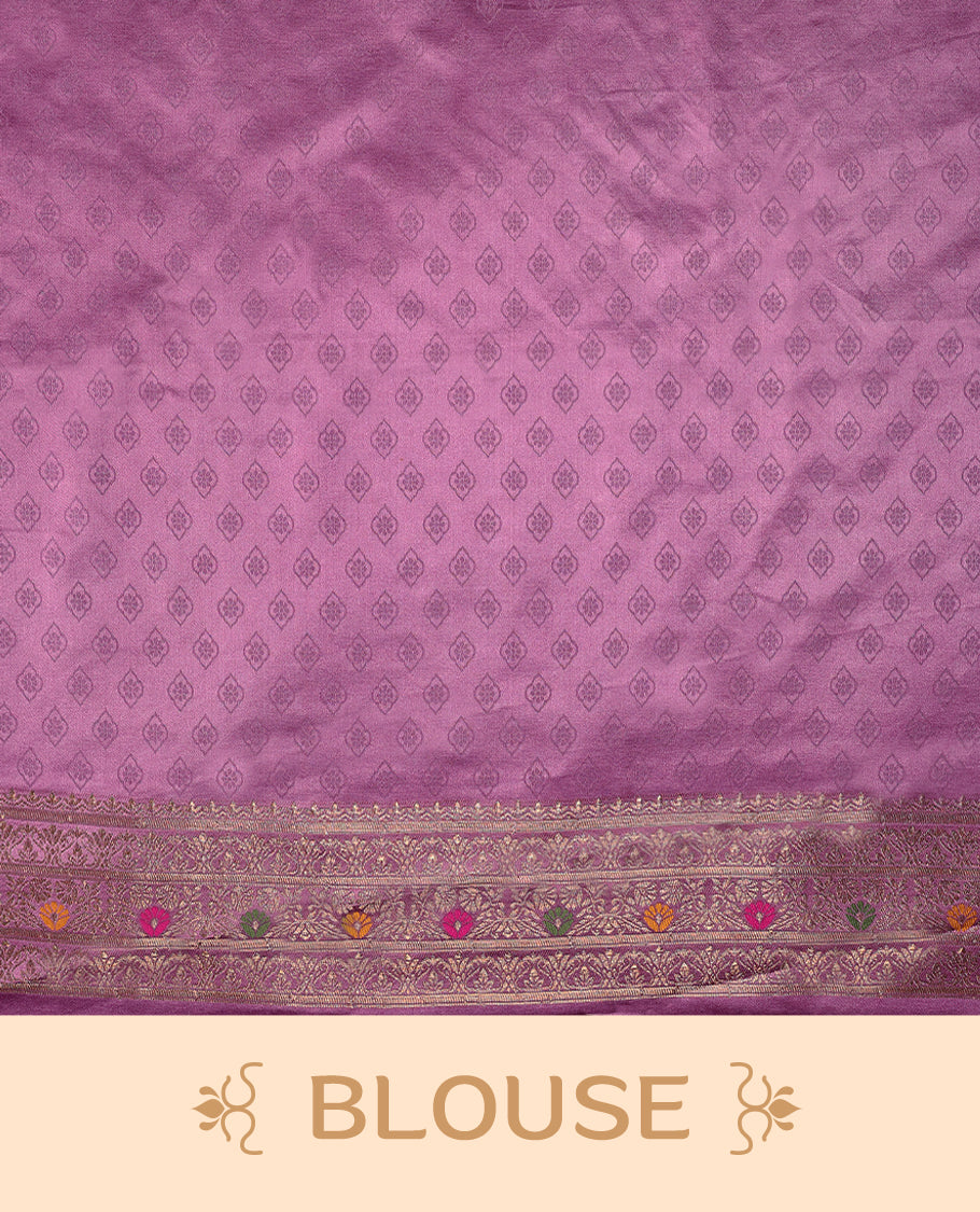 Lilac Colour Semi Banarasi Saree having Golden Buttas in Body with Worked Border and Blouse