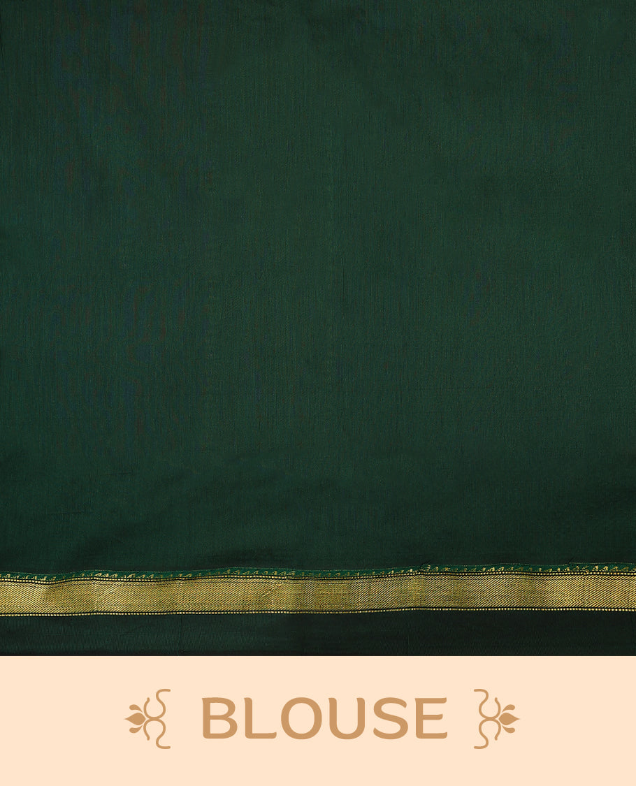 Hibiscus colour mixed Kalyani cotton saree featuring Plain body, paired with Deep Green colour traditional border and pallu, with matching blouse