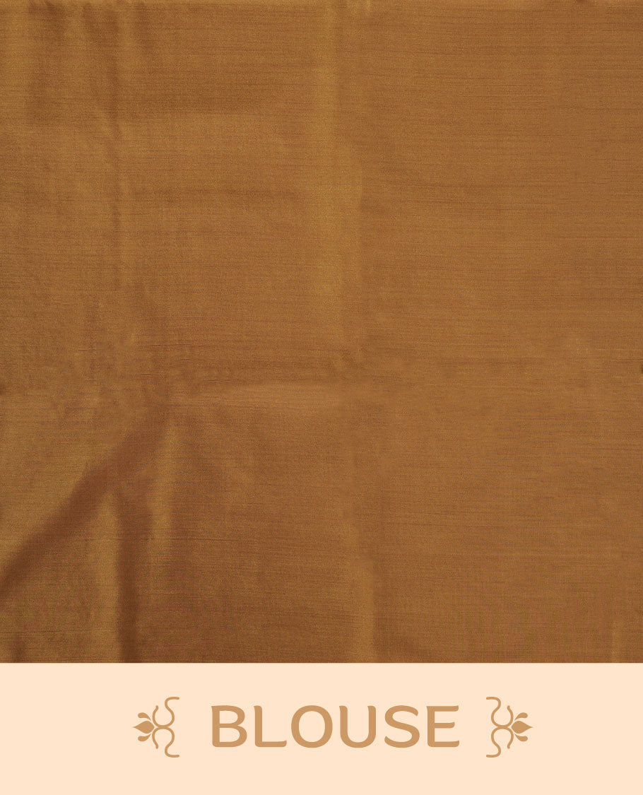 Dark Mustard colour semi soft silk saree adorned with delicate woven floral motifs on the body, complemented by a Self colour woven pallu with intricate detailing and tassel accents without border & Comes with a matching blouse piece.