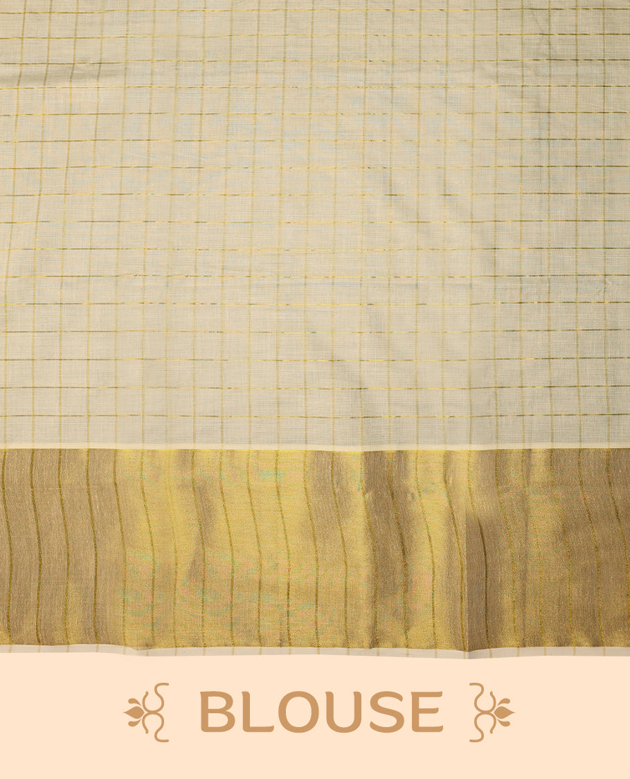 Kerala cotton saree with fine golden Checks and 5 Inch Golden border with Matching Blouse