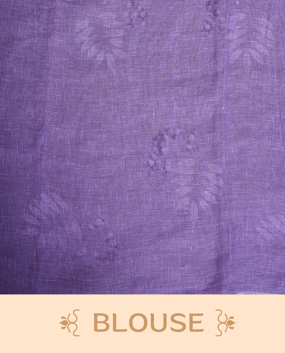 Light purple colour pure linen saree featuring Floral print pattern across body, silver thin border finished with matching blouse.