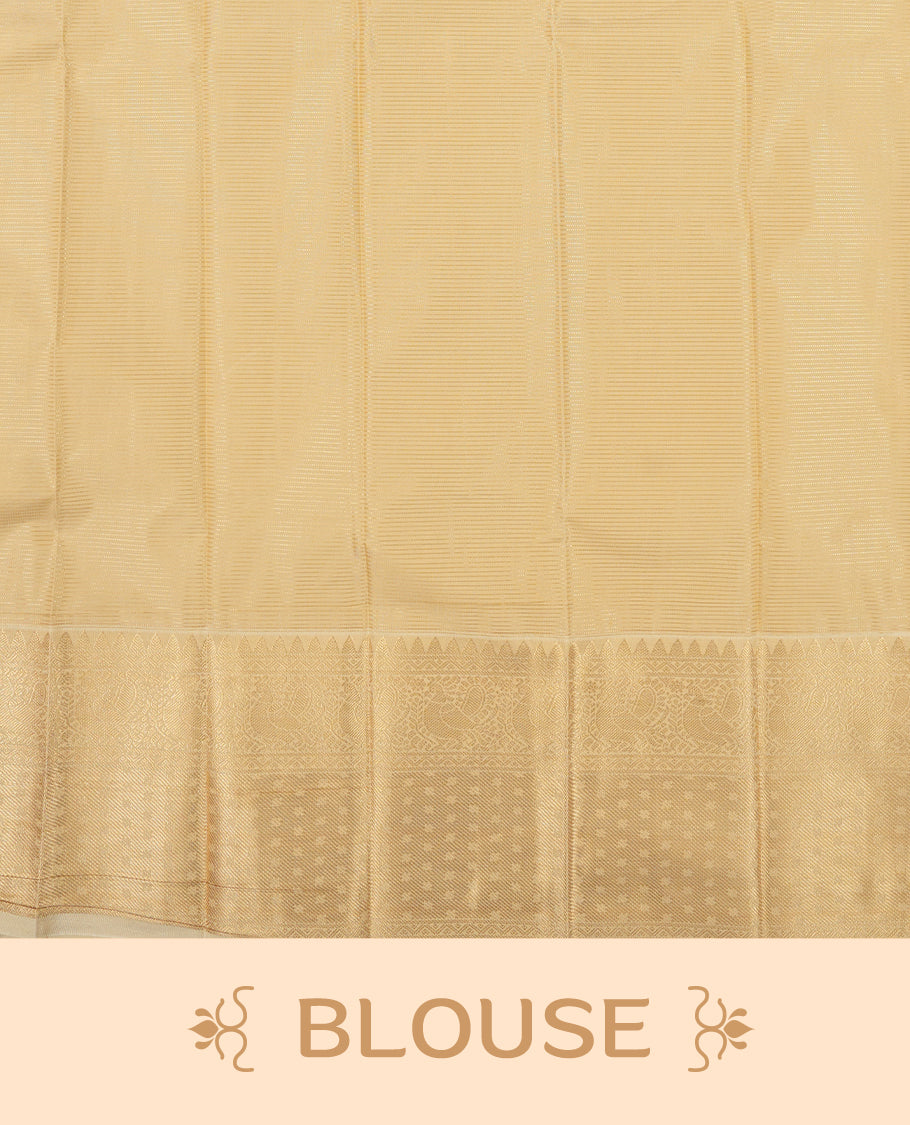 Dark grape colour Semi Silk Saree with golden checks and floral motifs on the body, paired with a contrasting cream pallu and border featuring peacock motifs, and a matching blouse piece