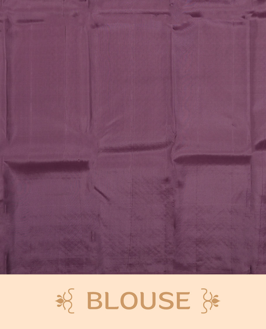 Dark mauve colour semi soft silk saree featuring a self coloured textured patterned body, complemented by self coloured motifes on pallu & border and a matching blouse piece.
