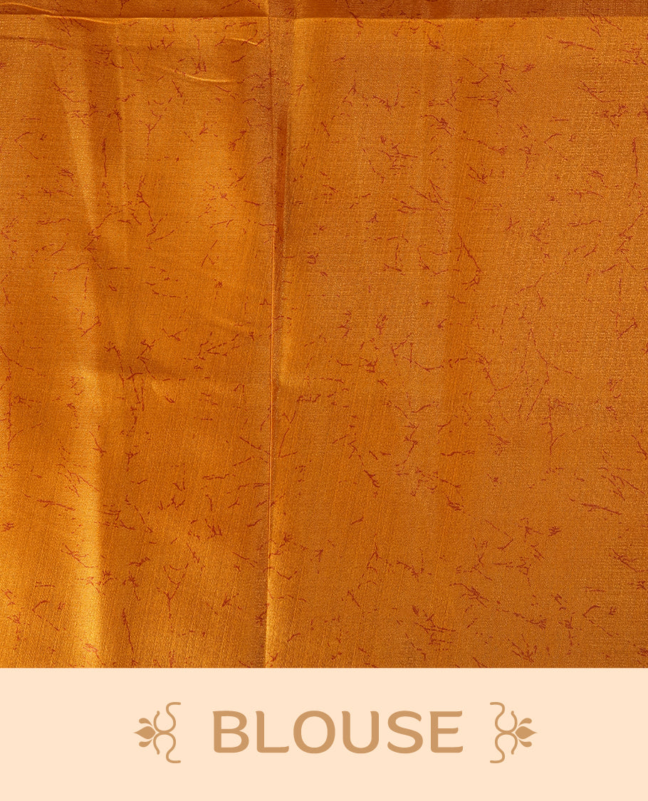 Rust orange colour saree adorned with bold off white floral prints, blending tradition with a modern twist & paired with a matching blouse.