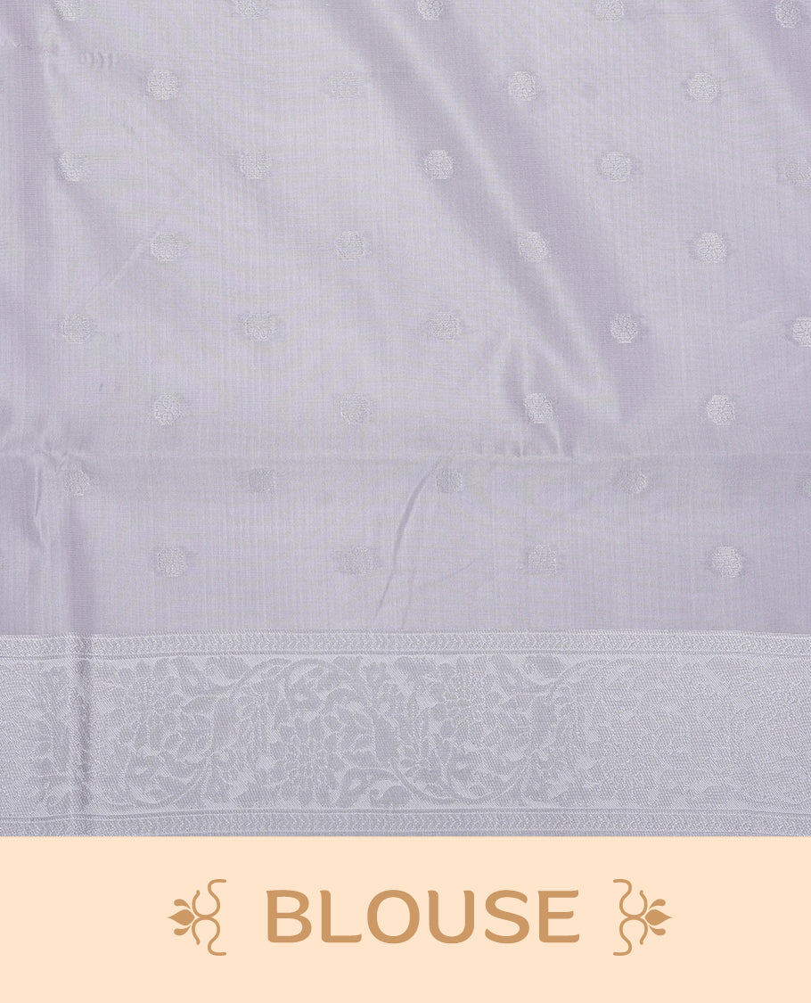Aqua colour semi silk saree featuring Silver zari Small check pattern & motifs on body, complemented by contrast Lavender colour with silver zari border, comes with matching blouse piece.