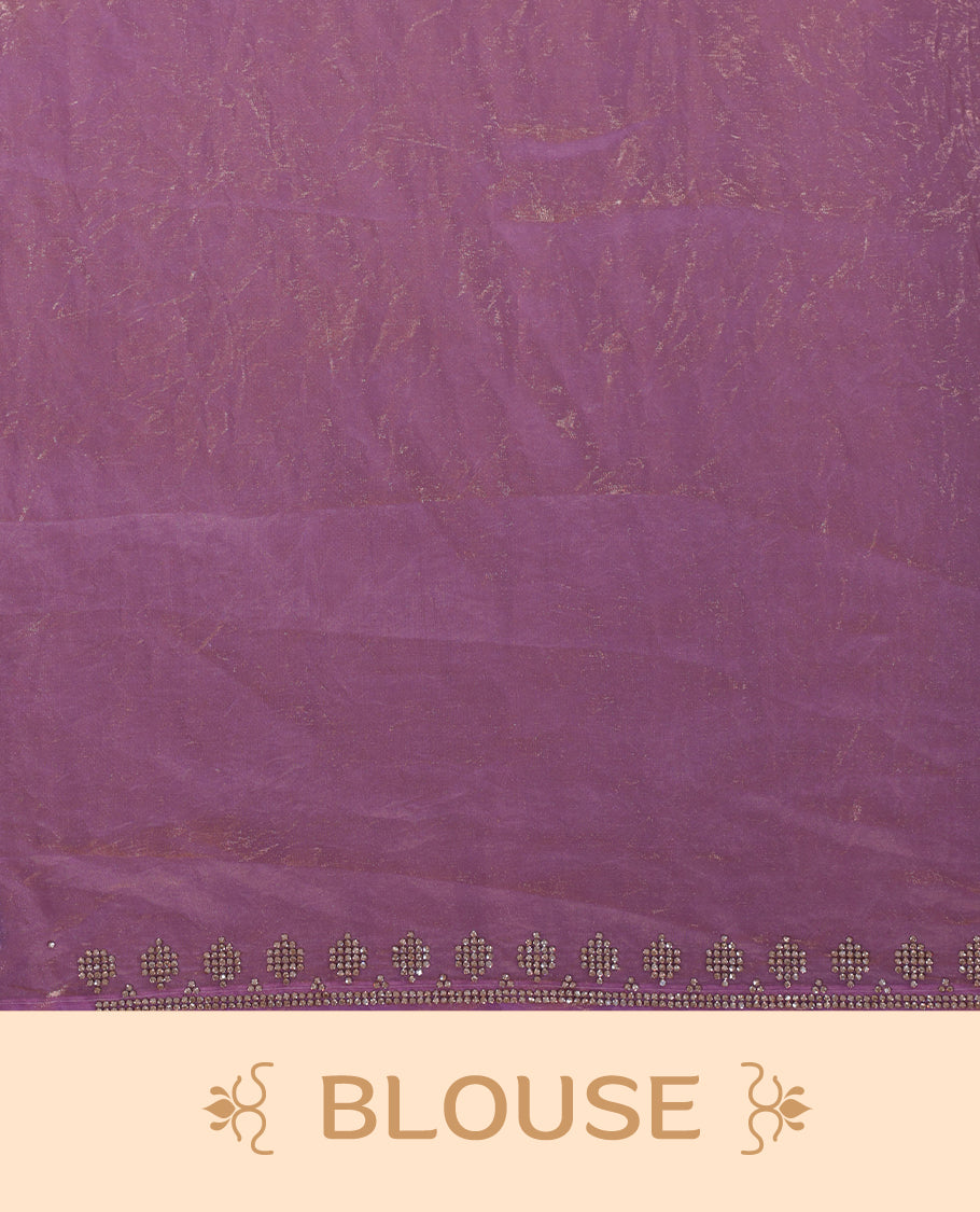 Lavender & pink double shade Colour net shimmer fancy saree adorned with scattered gold stone buttas all over the body, paired with a delicate stone worked border and matching blouse
