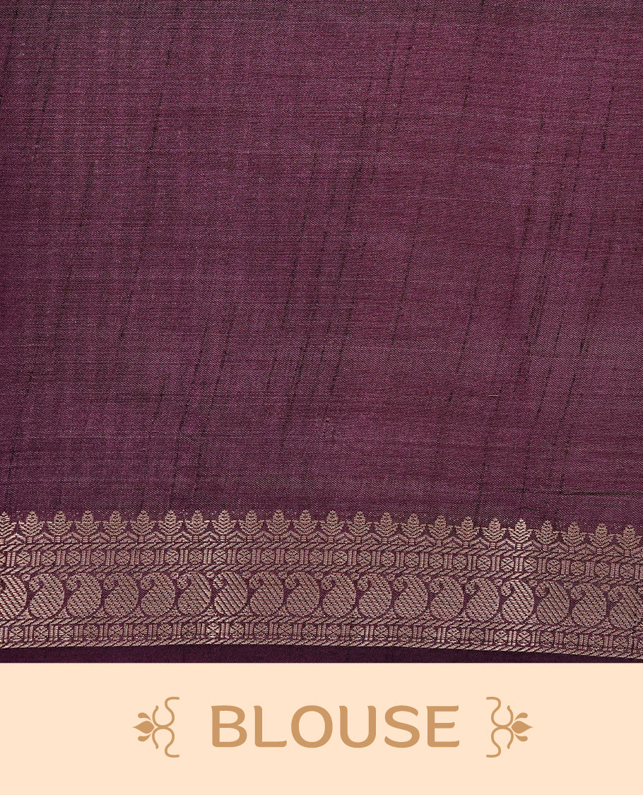 Cream colour Tussar silk saree Featuring Elegant Plain body, complemented by Contrast Maroon colour with gold zari border, paired with matching blouse piece.