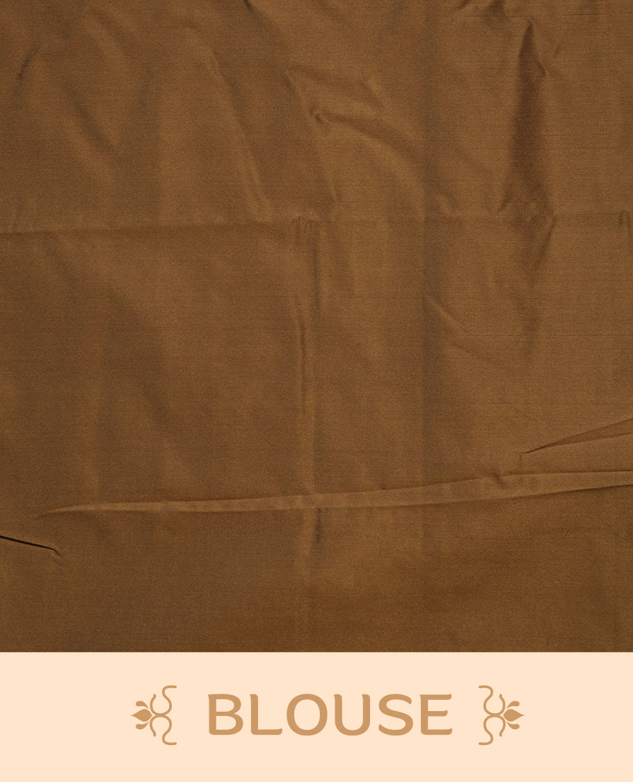 Green colour soft silk saree featuring Antique zari motifs on body with Highlighting contrast Mustard colour pallu and paired with matching blouse piece.
