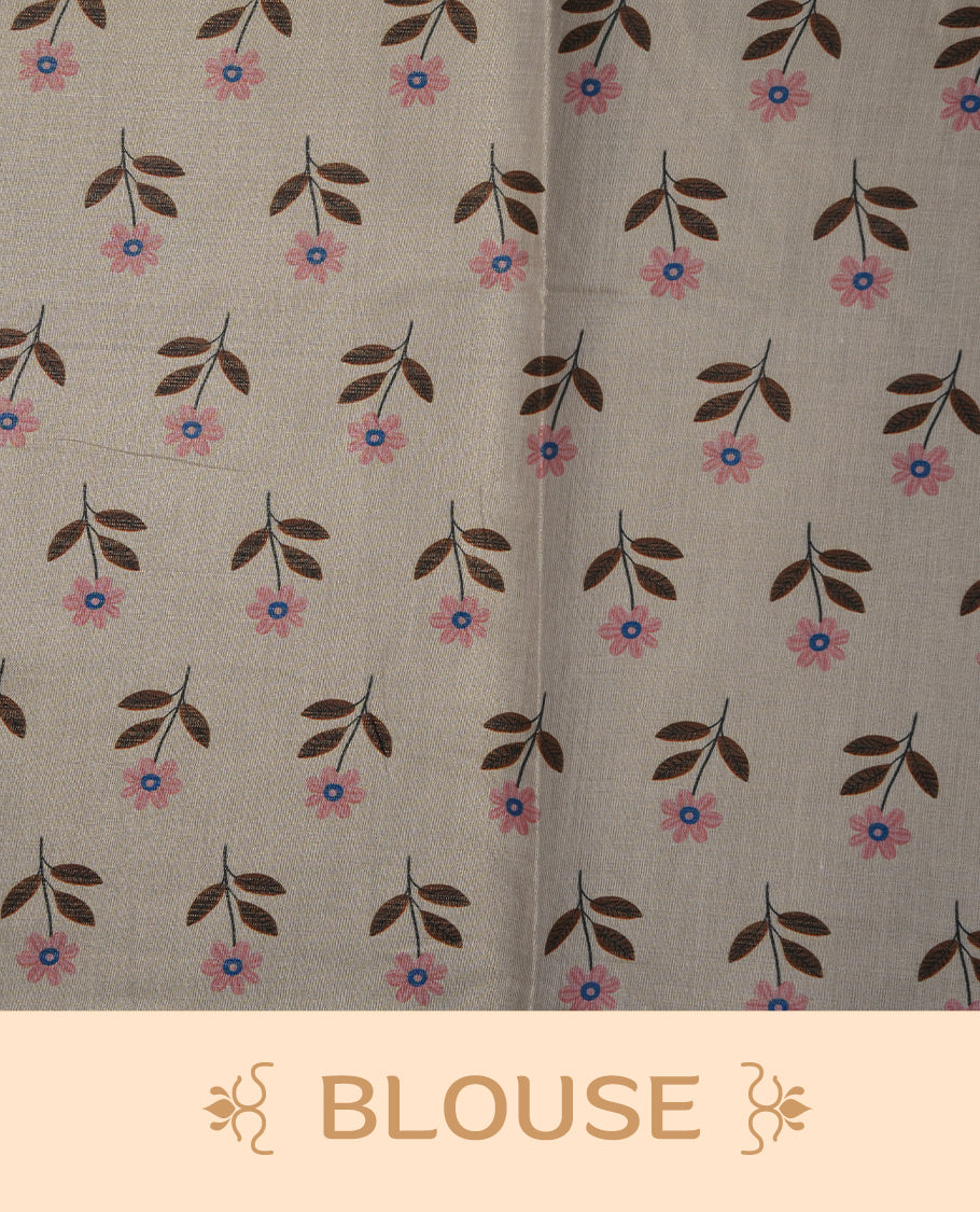 Kerala Tissue saree with Floral Prints and without border with Matching Blouse