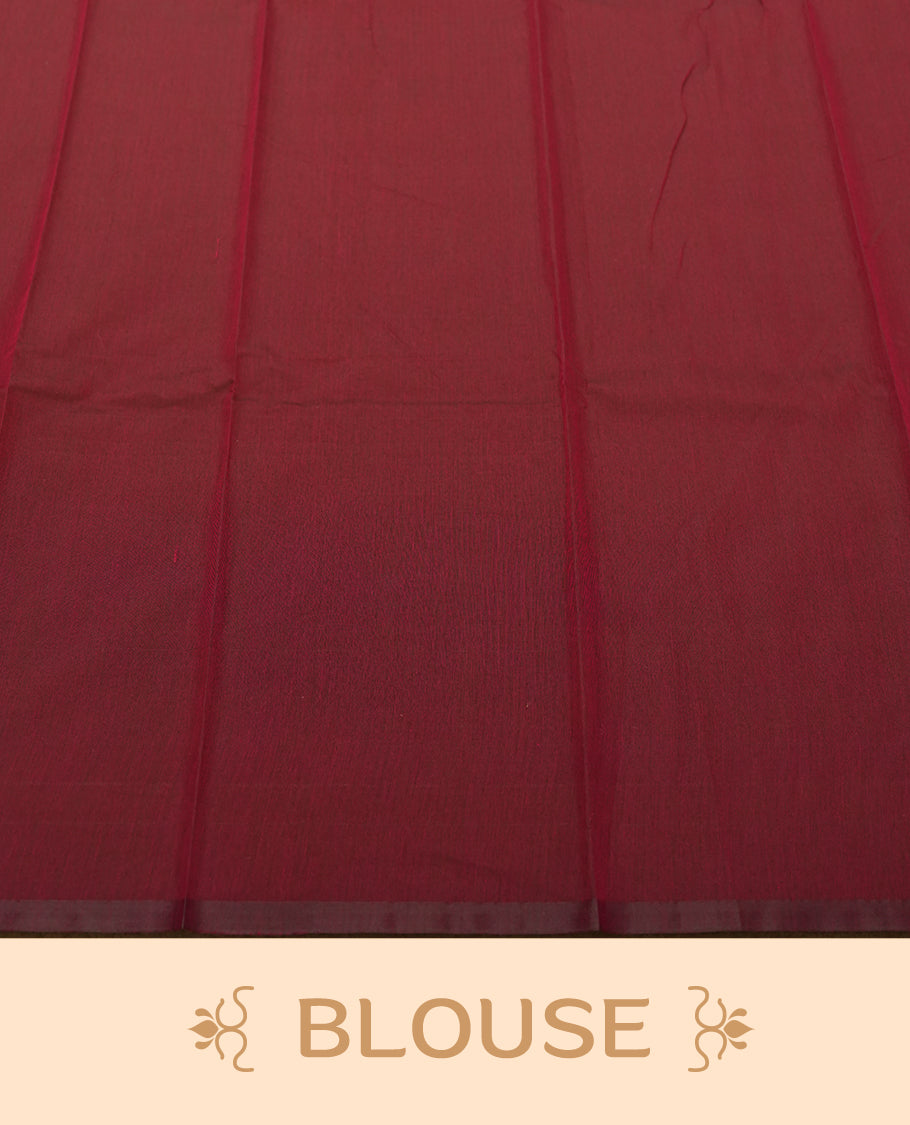 Olive Bronze colour Silk Cotton Saree featuring fine metallic pinstripes on the body, a Deep Wine striped pallu with copper highlights, and a coordinated Wine blouse piece.