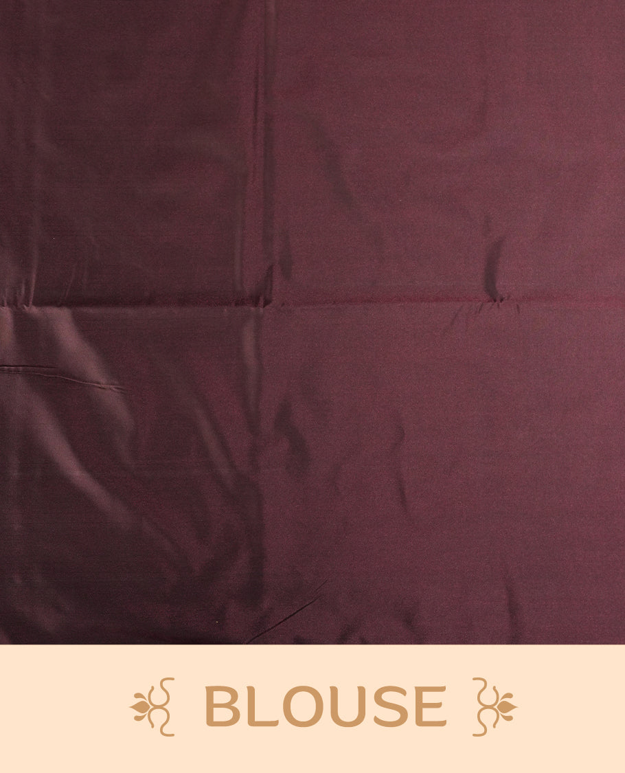 Mavue brown colour semi soft silk saree, beautifully designed with woven circular motifs & The look is enhanced by a rich contrast dark chocolate brown border and pallu, paired with a matching blouse.