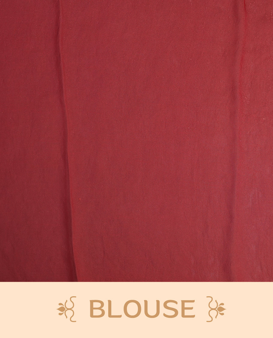 Brick red Colour Soft Shine Fendy Chiffon Saree, with plain body with contrast border, without blouse.