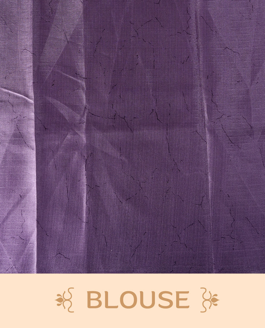 Off white colour semi khadi silk saree with light violet floral motifs and subtle , exuding timeless elegance and modern charm & paired with a matching blouse.