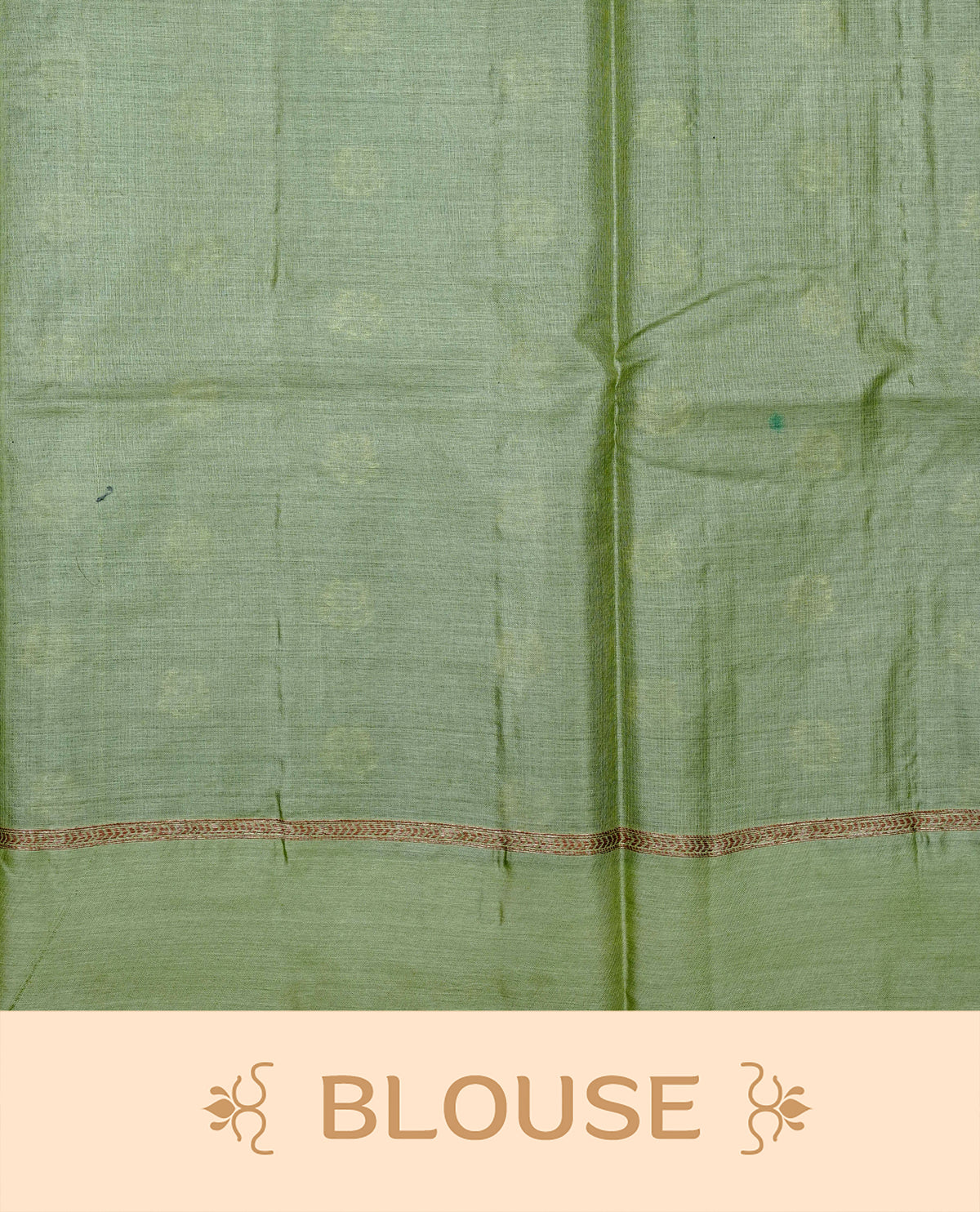 Dark green colour banaras silk saree featuring Gold zari buttas on body, complemented by contrast Light green colour border, comes with matching blouse piece.