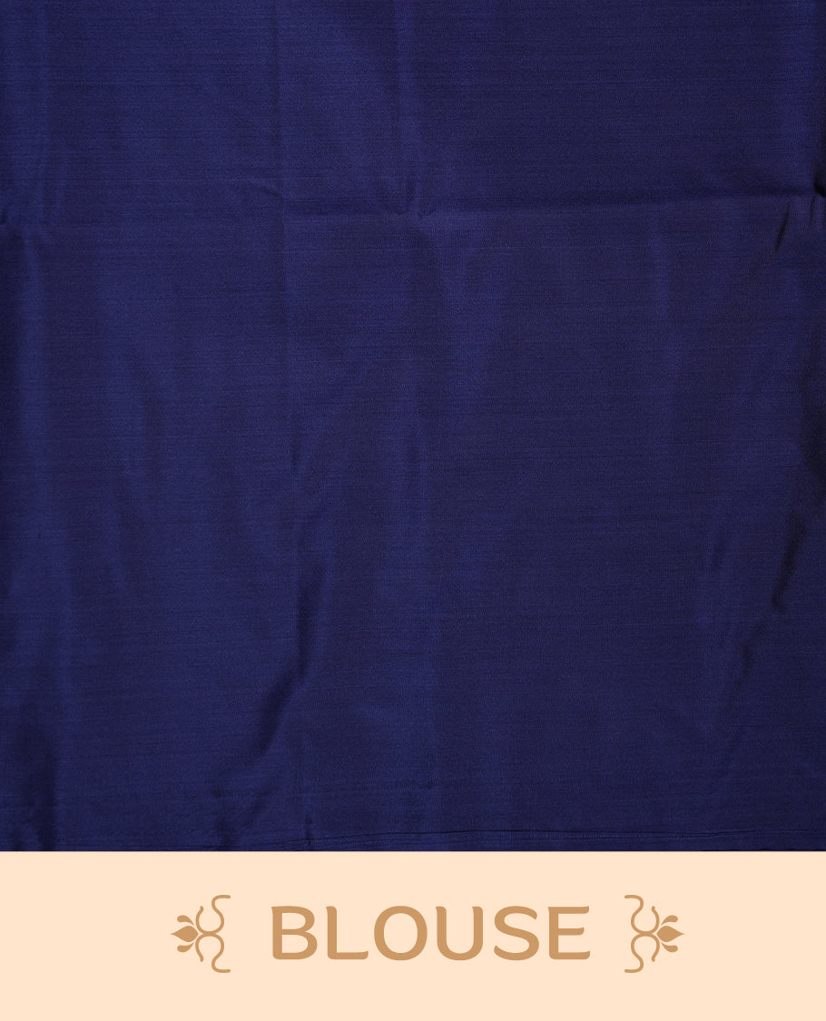 Boysenberry colour soft silk saree featuring Antique zari motifs on body with Highlighting contrast Navy blue colour pallu and paired with matching blouse piece.