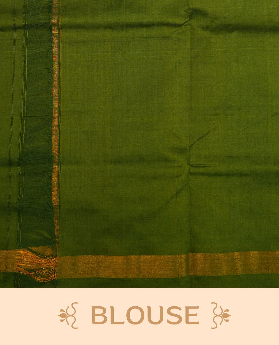 Mangalagiri Cotton saree Featuring Pochampally Patterned Body , Complemented By Tissue Border & Contrast Pallu, Paired With A Matching Blouse Piece