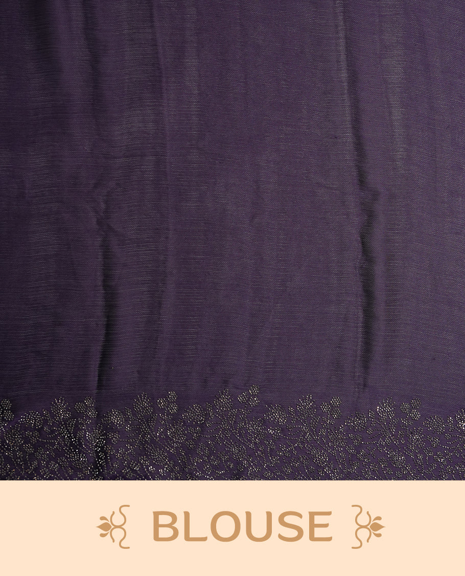 Dark Purple Colour Chiffon Designer Saree featuring Delicate White Stone Work All Over the Body, with Stone Detailing on the Border and Pallu, paired with a Matching Blouse.