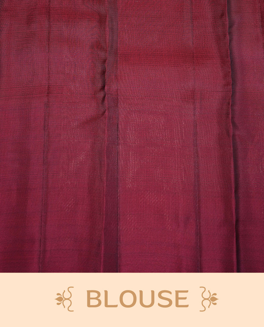 Black Colour Traditional Kancheepuram Silk Saree Featuring Gold Zari Stripes on the Body, Designed With Contrast Maroon & Gold Zari Lord Krishna Designed Pallu, Paired with a Matching Blouse.