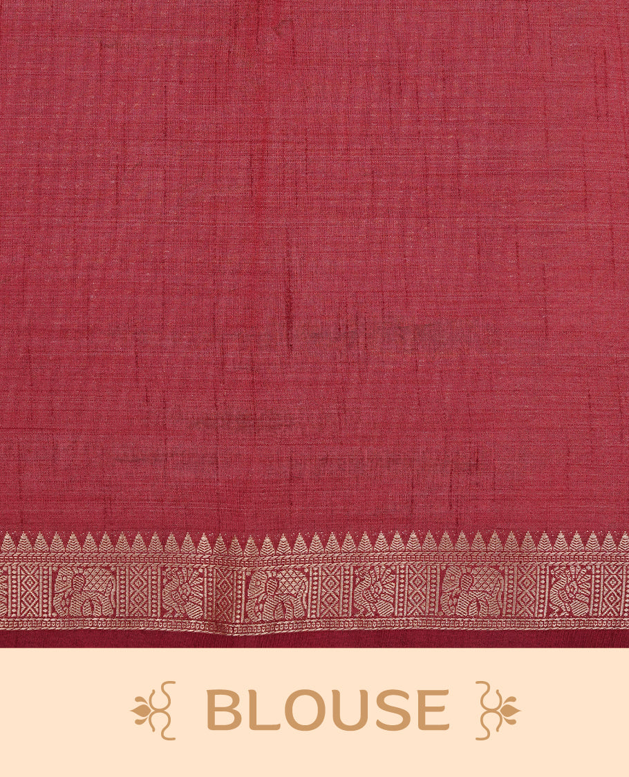 Cream colour Tussar silk saree Featuring Elegant Plain body, complemented by Contrast Maroon colour with gold zari border, paired with matching blouse piece.