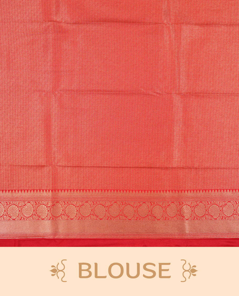 Dark green colour semi silk brocade saree featuring intricate Gold floral kodi patterns across the body, complemented by a contrast rich red colour woven border and pallu, paired with a matching blouse.