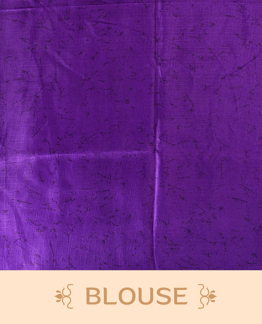 Purple colour saree highlighted with bold white floral prints, blending contemporary style with ethnic grace and paired with a matching blouse.