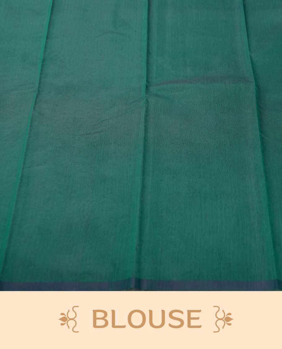 Grape colour silk cotton saree featuring with full of delicate vertical copper zari lines on the body & rich green colour pallu, Crafted without a border for a classy touch, Comes with a matching blouse for a perfectly coordinated look.