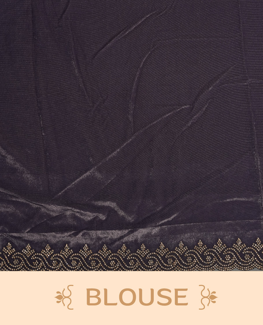 Lavender Colour Chiffon Designer Saree featuring Delicate White Stone motifs on Body, with Stone Detailing on the Border and Pallu, paired with a Matching Blouse.