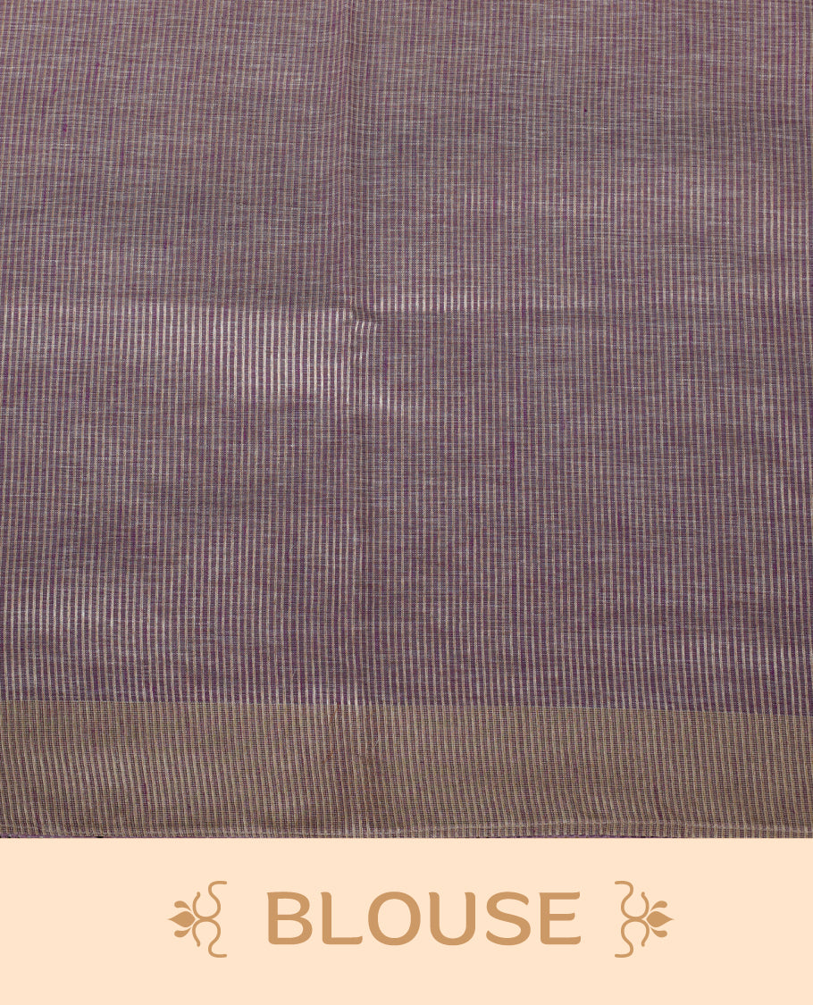 Cream colour cotton linen silk saree featuring Floral & brids printed pattern on body, golden simple border with Lavender colour pallu and comes with a matching blouse