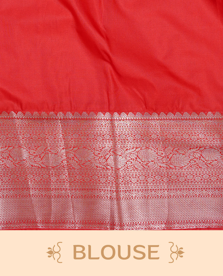 Light pinkish Cream colour Net Tissue saree Elegant plain body, complemented by Red colour with Light gold zari traditional border, paired with matching blouse piece.