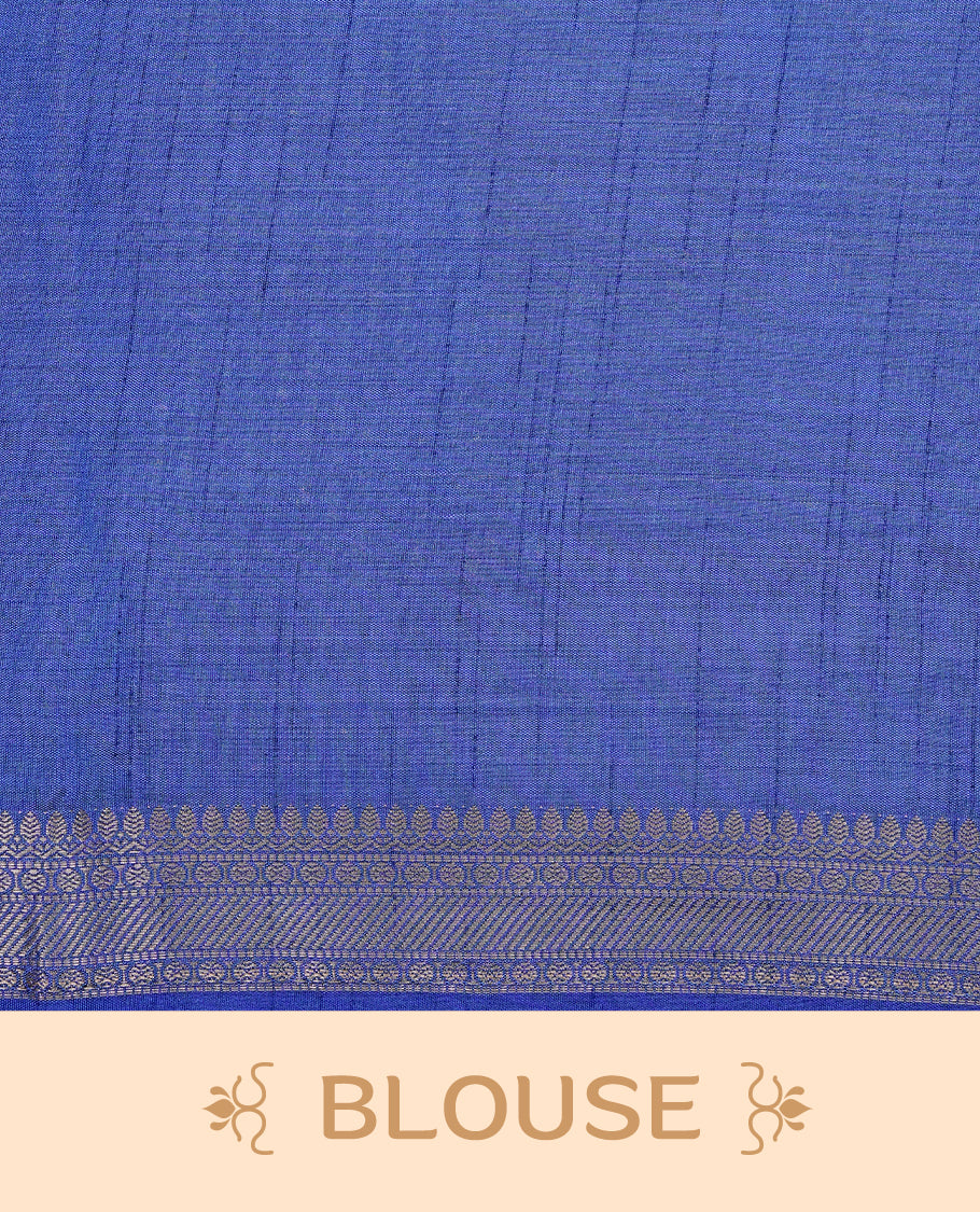 Cream colour Tussar silk saree Featuring Elegant Plain body, complemented by Contrast Blue colour with gold zari border, paired with matching blouse piece.
