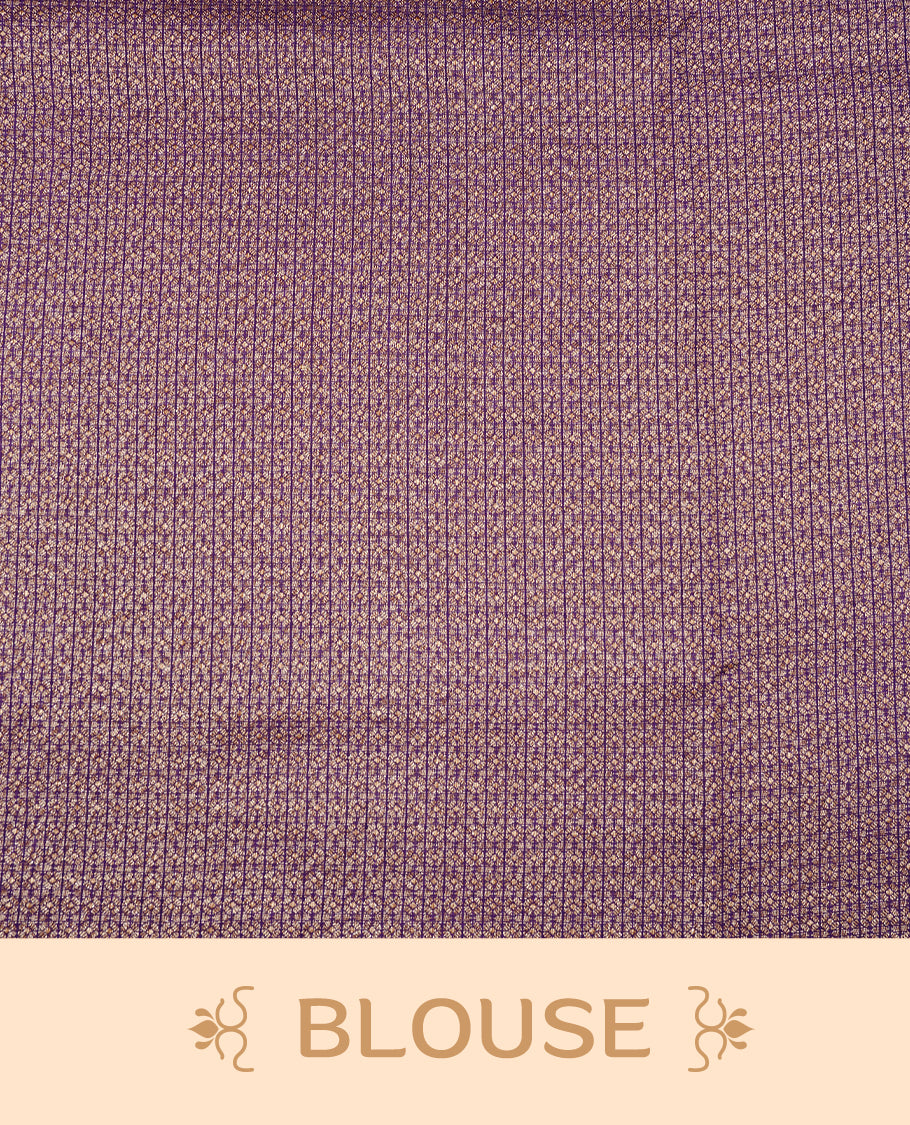 Violet colour Tussar Banaras Georgette silk saree featuring Antique zari Box Pattern on body, complemented by self colour border with zari border, paired with matching blouse piece.