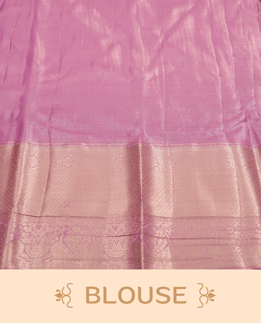 Taffy pink colour and Antique gold Zari Tissue Brocade Saree features intricate floral Motifs on body and traditional border & pallu, paired with matching blouse