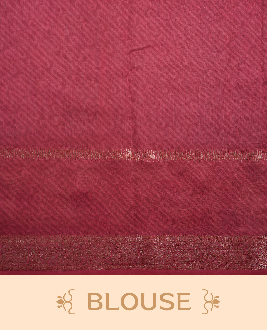 Dark blue colour chanderi silk saree featuring floral kodi print pattern across body, with contrast red colour border with zair pattern and paired with matching blouse.