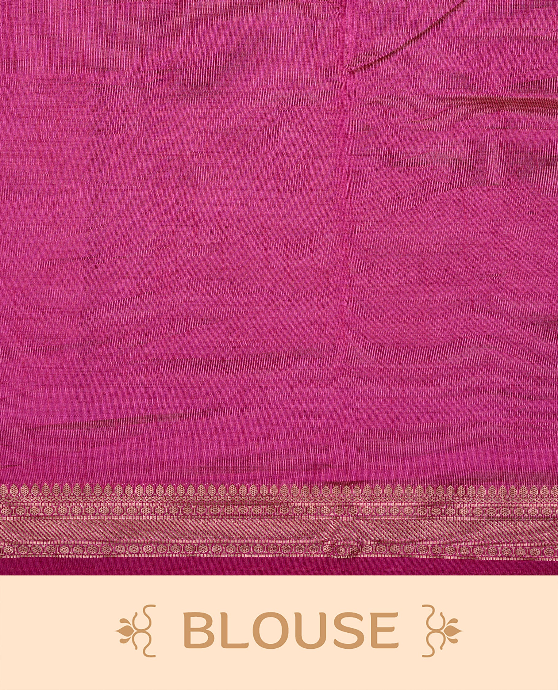 Cream colour Semi Tussar silk saree featuring an elegant plain body, accentuated by a contrast Pink border adorned with intricate gold zari work, paired with a matching blouse piece.
