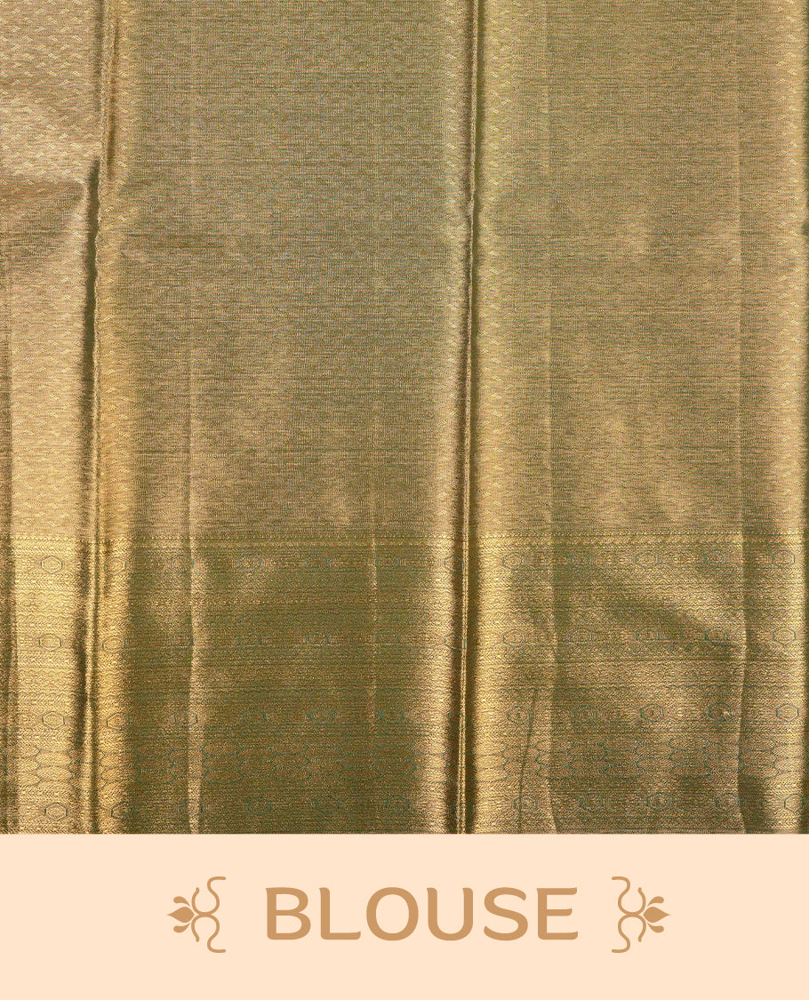 Green & Gold colour Double shade Semi tissue silk saree featuring self color kodi pattern on body, self colour with Fancy border, paired with matching.